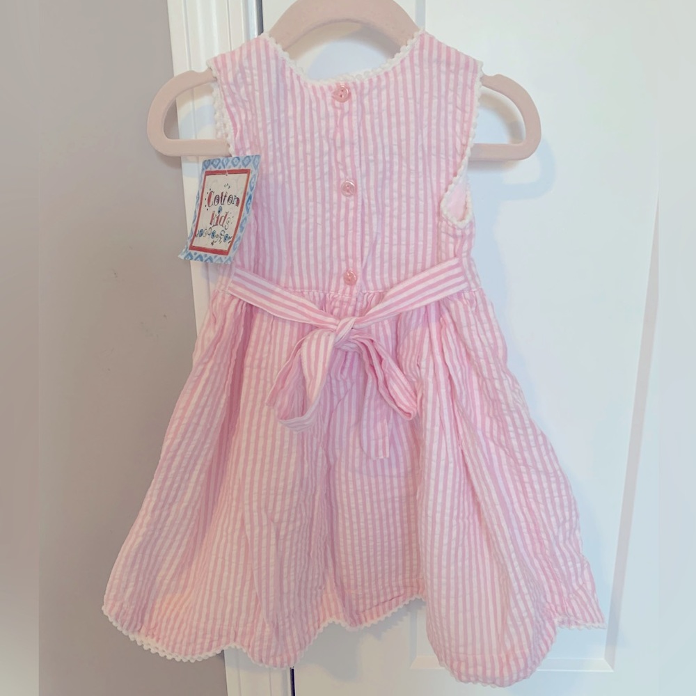 NWT Cotton Kids Pink Seersucker Bunny Dress Size 24 Months - Picture 2 of 3